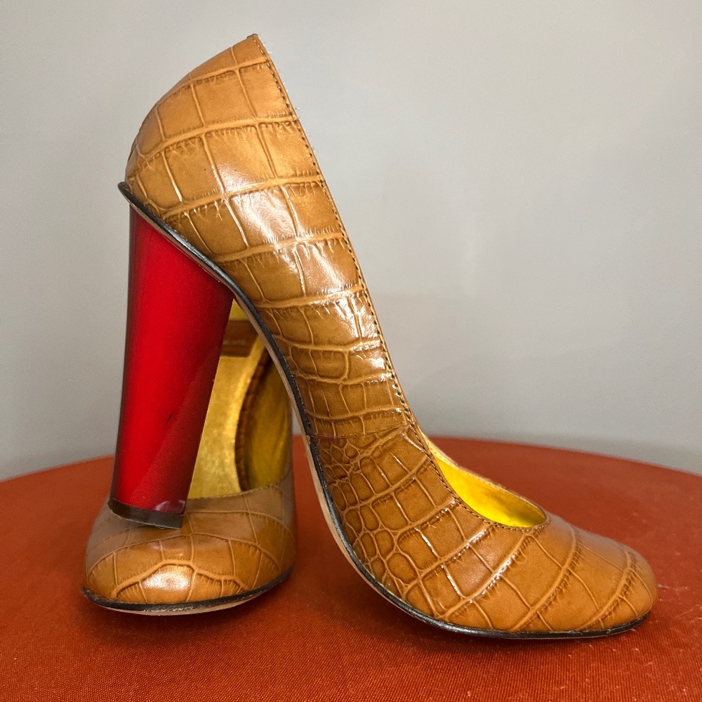 Croc Embossed Red Heeled Shoes